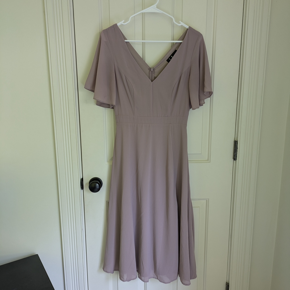 Lulu's Grey Lavender Flutter Sleeve Midi Dress